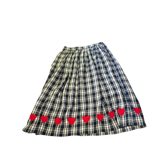 Vtg The Eagles Eye Primitive Plaid Embroidered Heart Skirt XL Valentine Country - Picture 7 of 10
